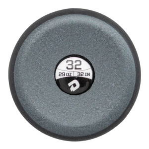 Top-down view of a gray baseball bat with a black end cap showing 32 and 29 OZ 32 IN.