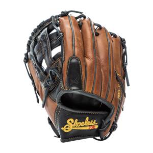 Front view of a brown and black baseball glove with Shoeless Joe logo and PRO-S21 text.