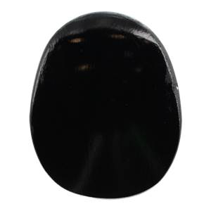 End view of a black baseball bat with a smooth, rounded surface.