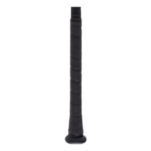 Close-up of a black baseball bat grip with Easton branding.