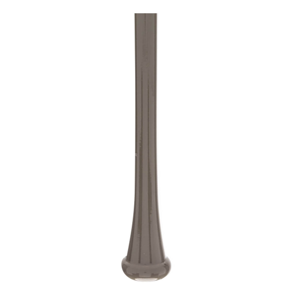 Side view of a gray baseball bat with a fluted knob and a smooth barrel.