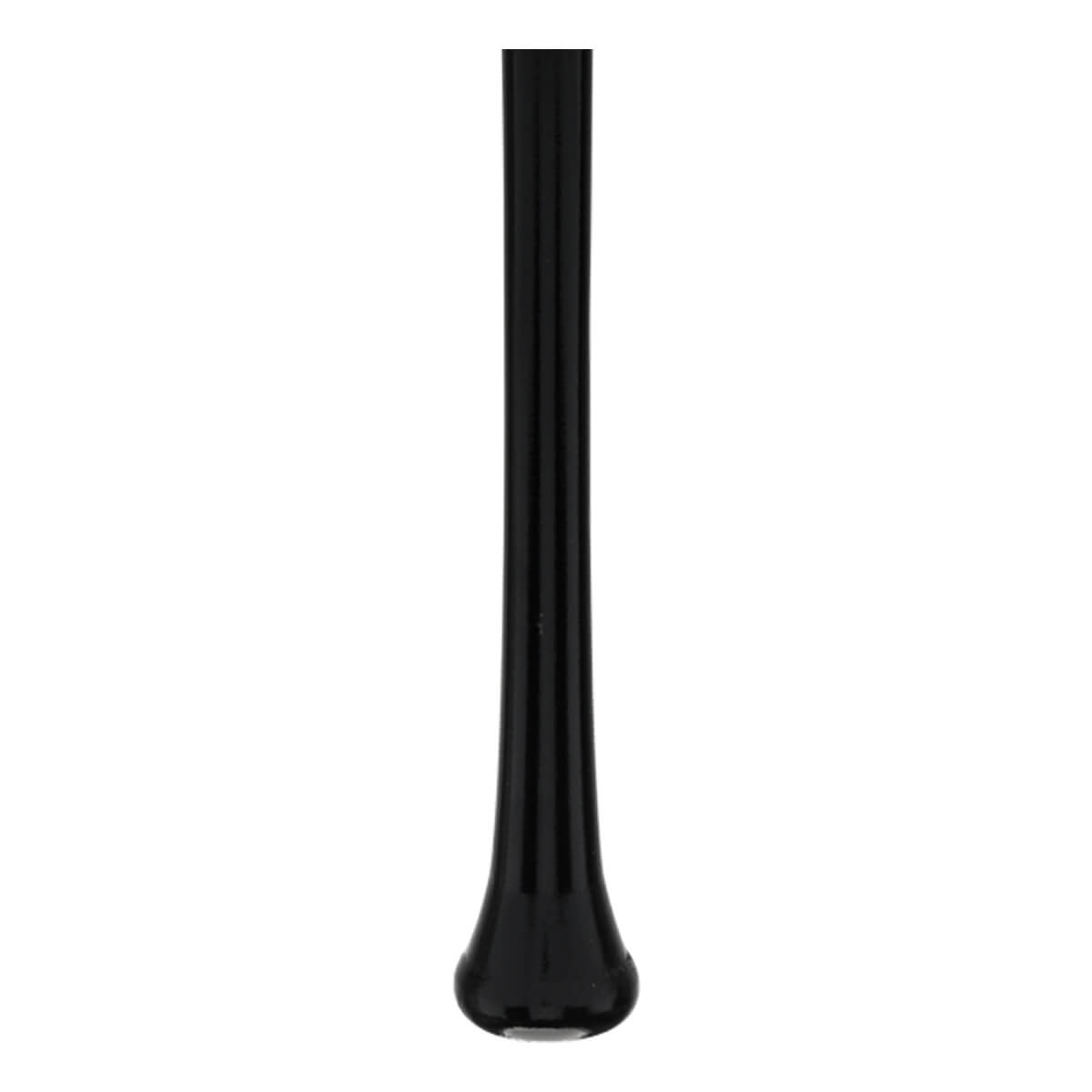Side view of a black baseball bat with a flared knob.