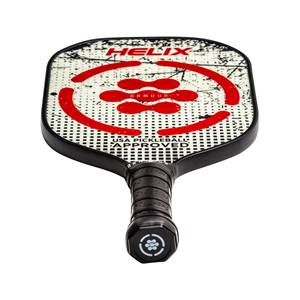 Top-down view of a white pickleball paddle with red HELIX and Armour logos, and USA PICKLEBALL APPROVED text.