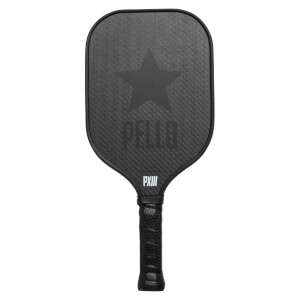 Front view of a black pickleball paddle with a star, PELLO, and PXIII branding.