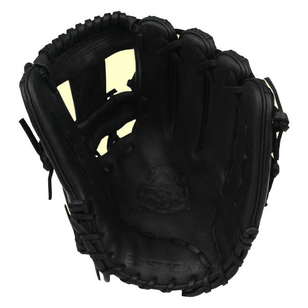 Interior view of a black baseball glove with a textured palm and visible EASTON text.