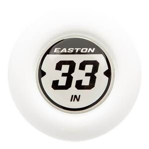 Close-up of a white softball bat end cap with EASTON and 33 IN text.