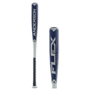 Side view of a blue and white baseball bat with ANDERSON and FLEX branding.