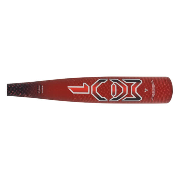 Top-down view of a red baseball bat with a black gradient and white JOK logo.