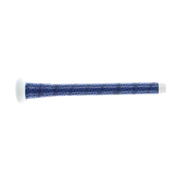 Side view of a white and blue baseball bat with a textured grip and VIGAB103 branding.