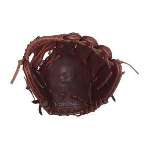 Interior view of a brown baseball glove with Nokona logo and American Made text.