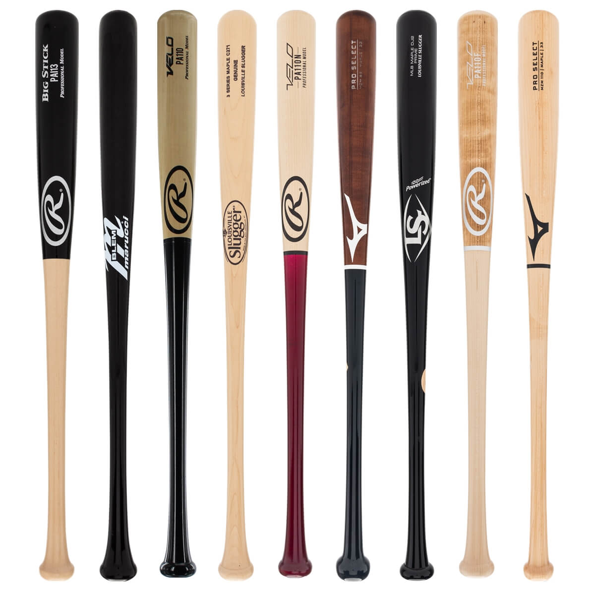 A selection of popular bats available in our Adult Wood 3-Pack Gold