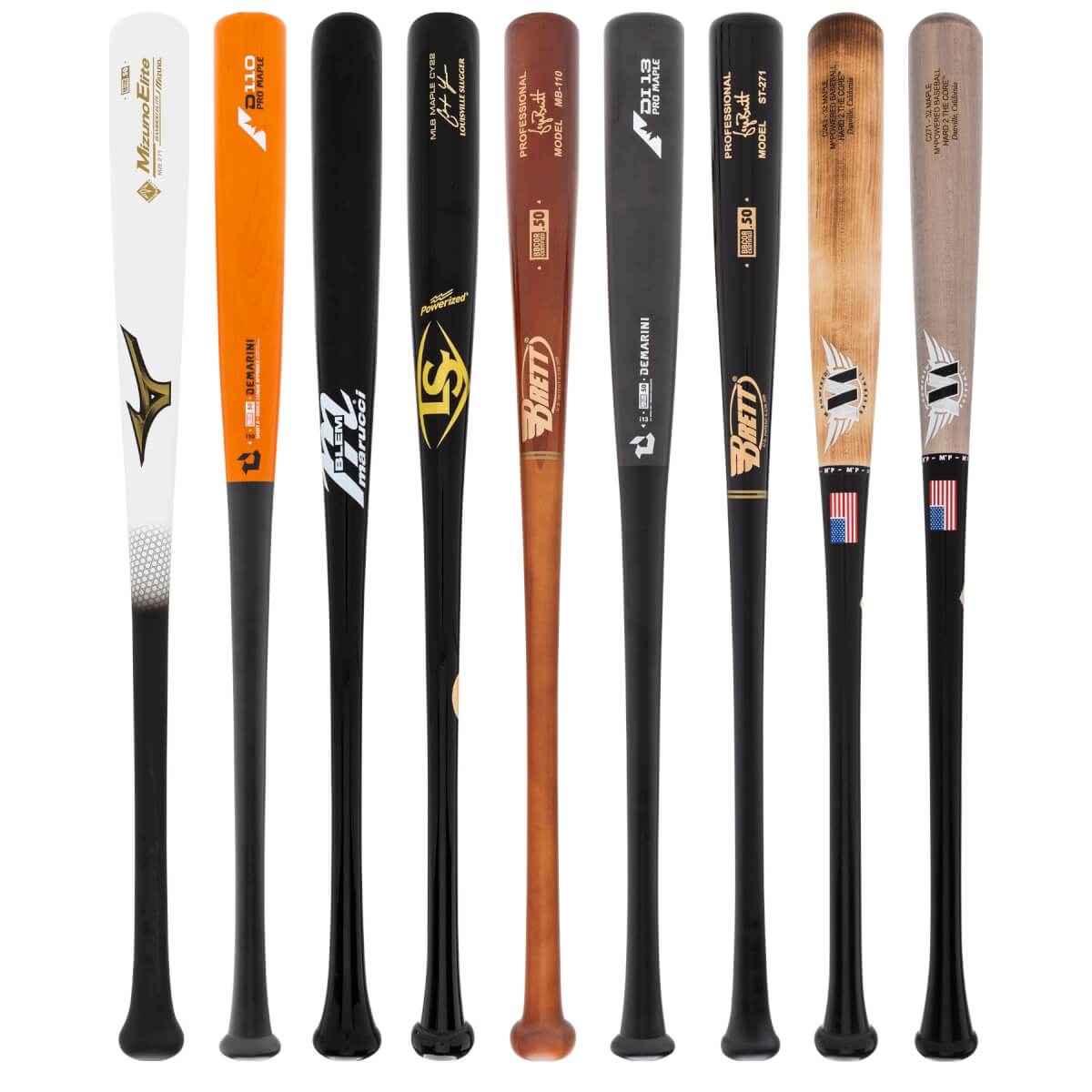 A selection of popular bats available in our Adult Wood 2-Pack Platinum