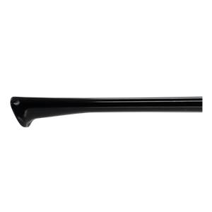Side view of a black baseball bat with a flared knob and smooth barrel.