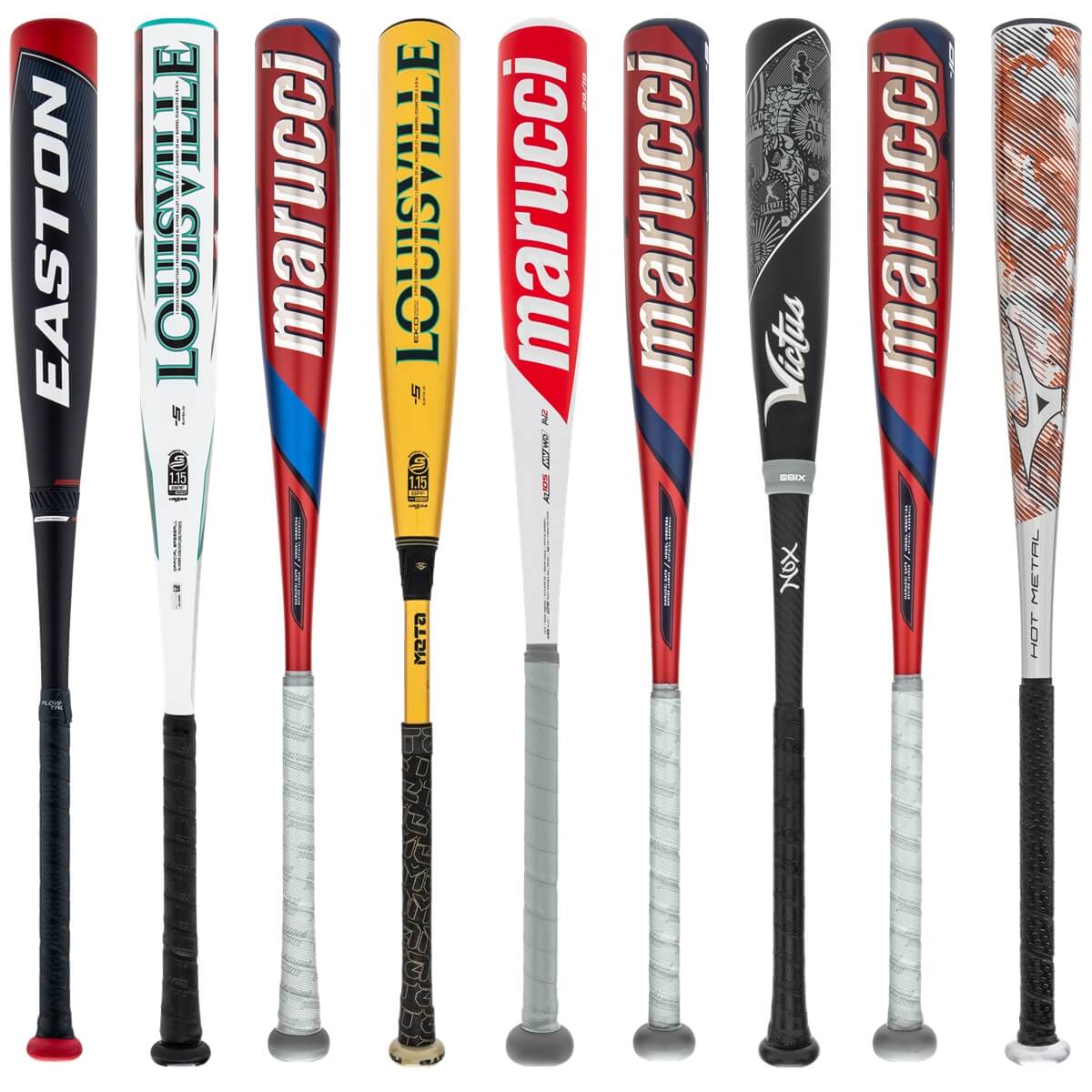 A selection of popular bats available in our USSSA Baseball 2-Pack Silver