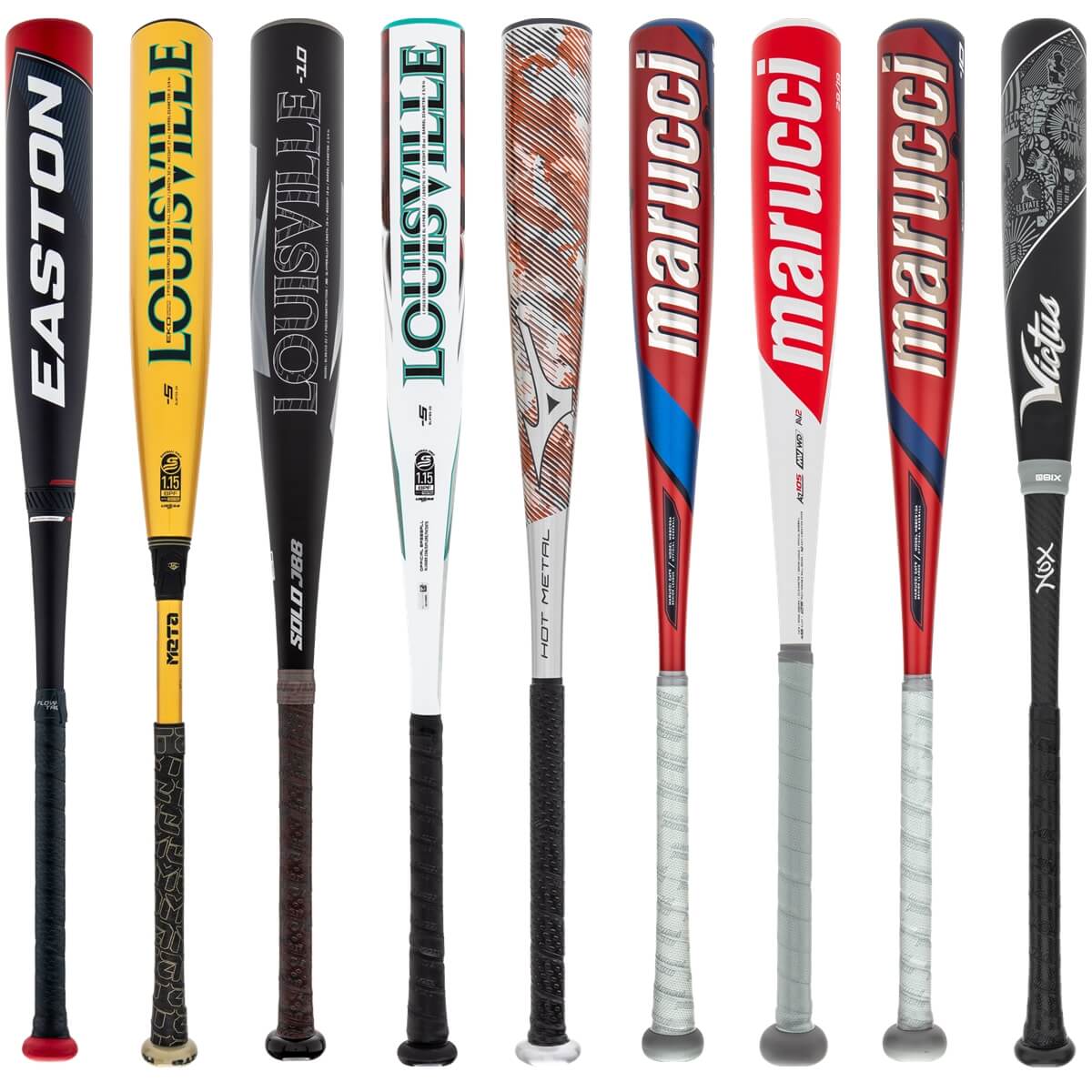 A selection of popular bats available in our USSSA Baseball 2-Pack Silver.