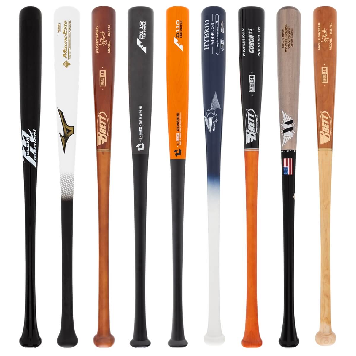 A selection of popular bats available in our Adult Wood 3-Pack Platinum.