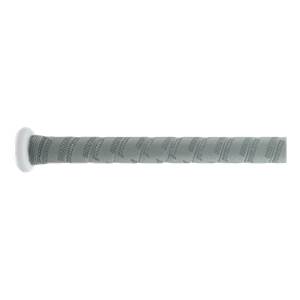 Side view of a gray baseball bat grip with repeating Marucci text and a white end cap.