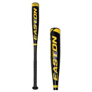 Side view of a black Easton Speed Tee Ball Bat with yellow lettering and a yellow end cap.