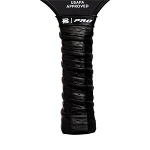 Close-up of a black pickleball paddle grip with B | PRO logo and USAPA APPROVED text.