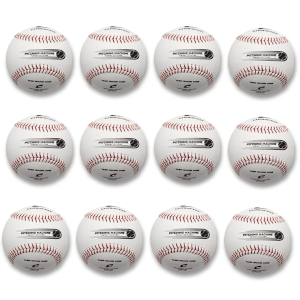 Grid of twelve baseballs, each with "PITCHING MACHINE" and "YARN WOUND CORE" text.