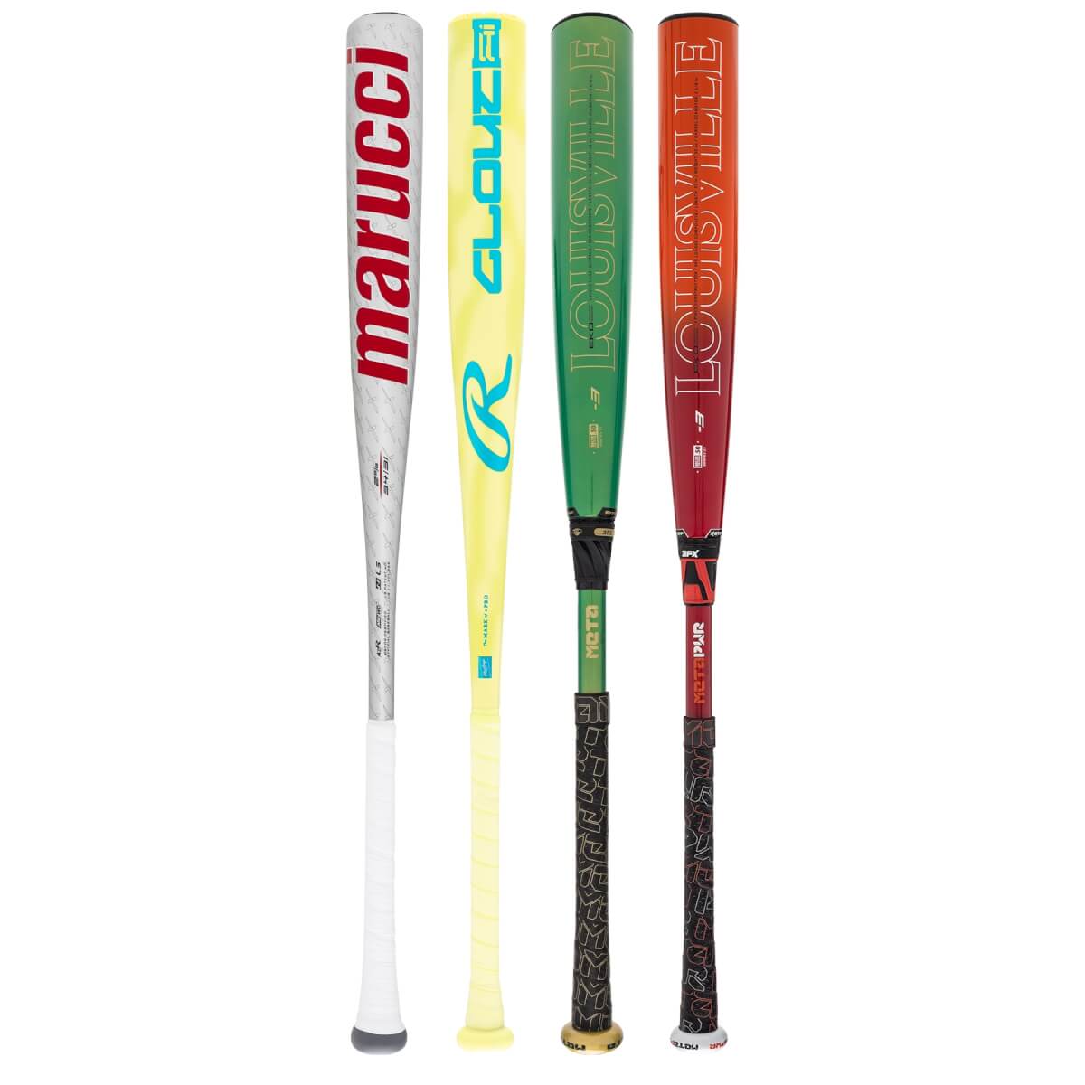 A selection of popular bats available in our BBCOR 2-Pack Gold.