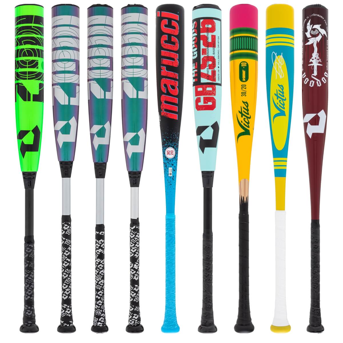A selection of popular bats available in our USSSA Baseball 2-Pack Platinum.