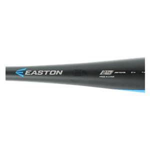 Side view of a black Easton baseball bat with blue accents, 2 3/4 and MADE IN CHINA text.