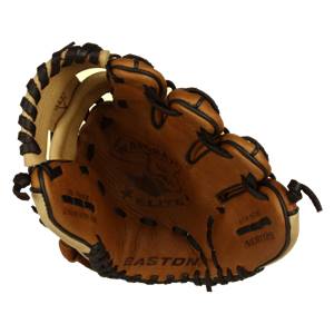 Top-down view of a brown Easton baseball glove with NATURAL ELITE and NEB1125 visible.