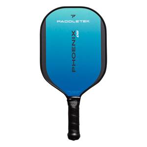 Front view of a blue pickleball paddle with PADDLETEK, PHOENIX, and G6 branding.