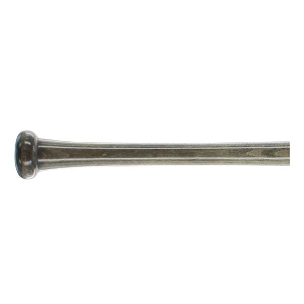 Side view of a gray baseball bat with a rounded knob and tapered barrel.
