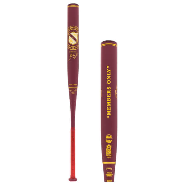 Side view of a maroon softball bat with MEMBERS ONLY text and USSSA certification.