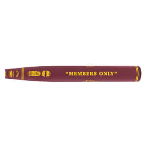 Side view of a maroon slow pitch softball bat with yellow MEMBERS ONLY text and USSSA branding.