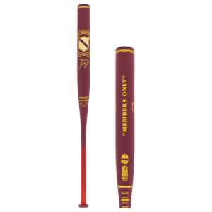 Side view of a maroon softball bat with MEMBERS ONLY text and USSSA certification.