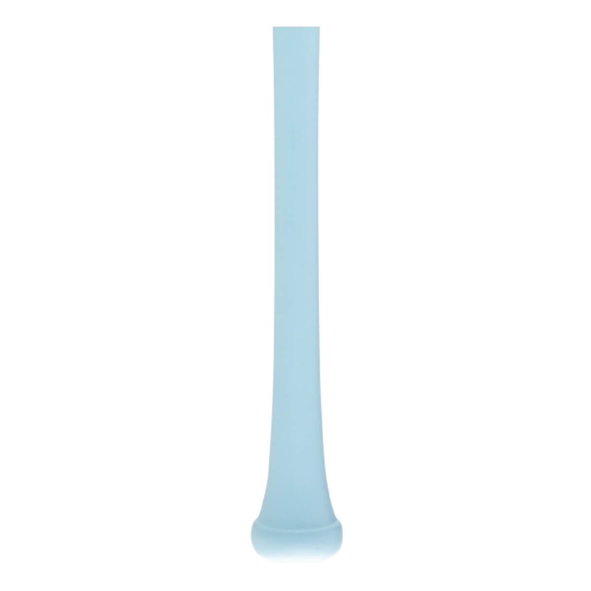 Full view of a light blue baseball bat with a smooth surface, tapering shape, and a distinct knob.