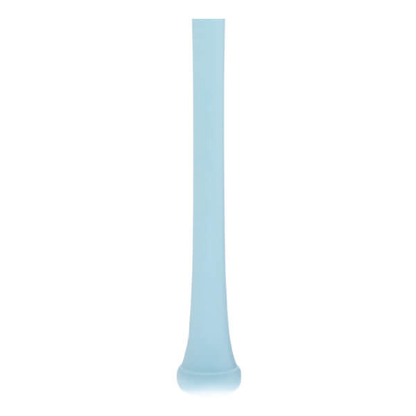Full view of a light blue baseball bat with a smooth surface, tapering shape, and a distinct knob.