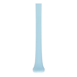 Full view of a light blue baseball bat with a smooth surface, tapering shape, and a distinct knob.