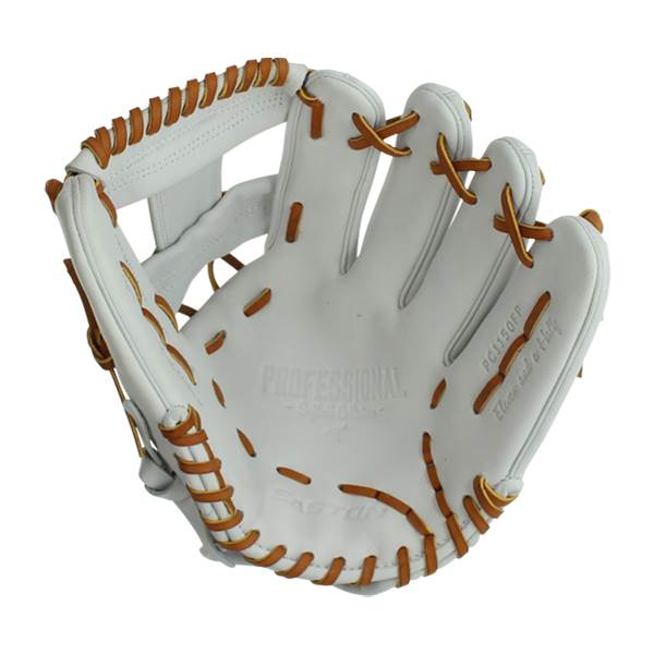 Interior view of a white Easton Professional Collection fastpitch softball glove with tan lacing and PROFESSIONAL text.