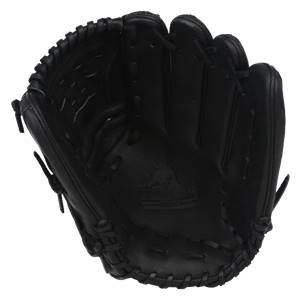 Top-down view of a black baseball glove with PREMIER SELECT embossed on the palm.