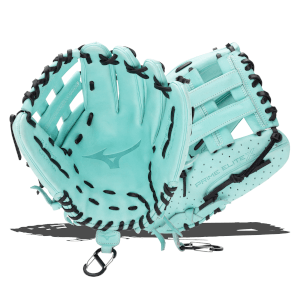 Front view of a teal baseball glove featuring black lacing and "PRIME ELITE X" branding.