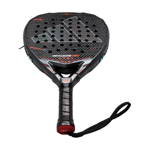 Top-down view of a black Adidas Metalbone HRD padel racket with a prominent Adidas logo and visible "METALBONE HRD" text.