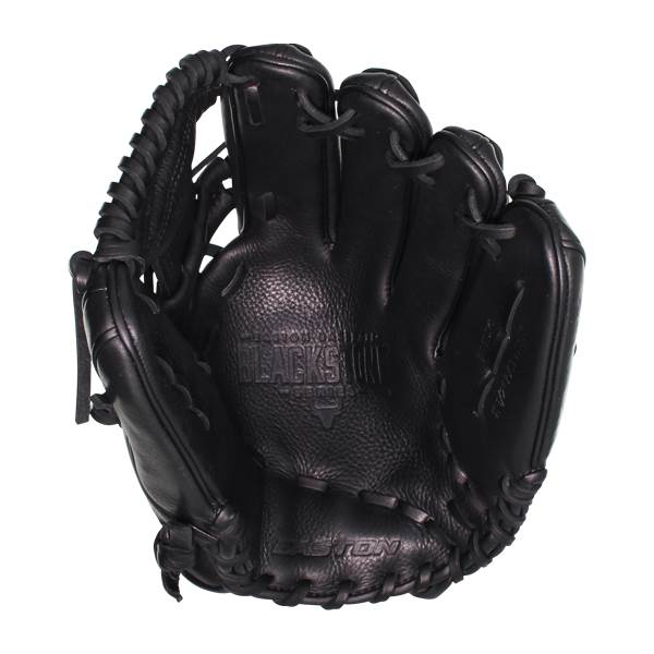 Front view of a black baseball glove with BLACKSTONE SERIES and EASTON visible.