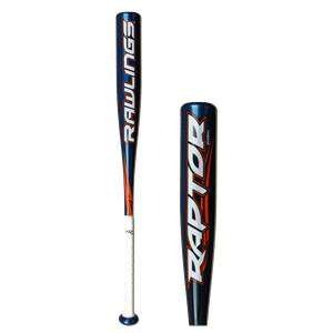 Side view of a blue baseball bat with RAWLINGS and RAPTOR branding.