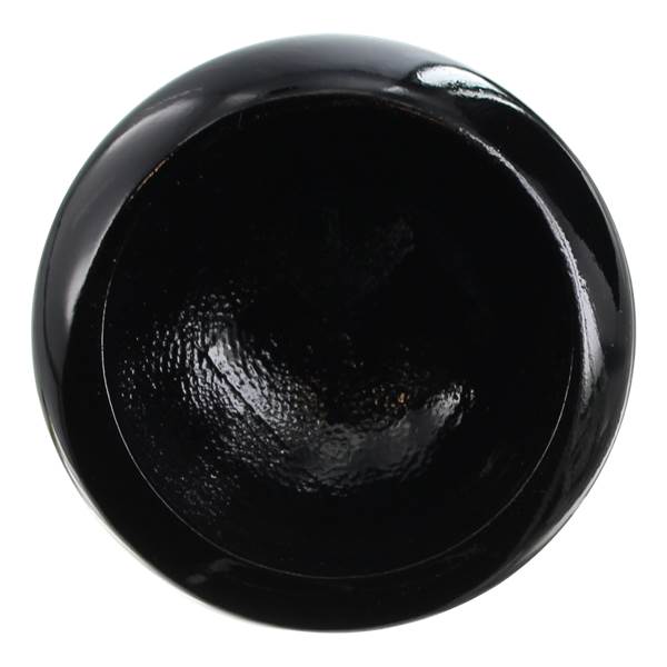 Top-down view of a black baseball bat with a textured interior and smooth exterior.