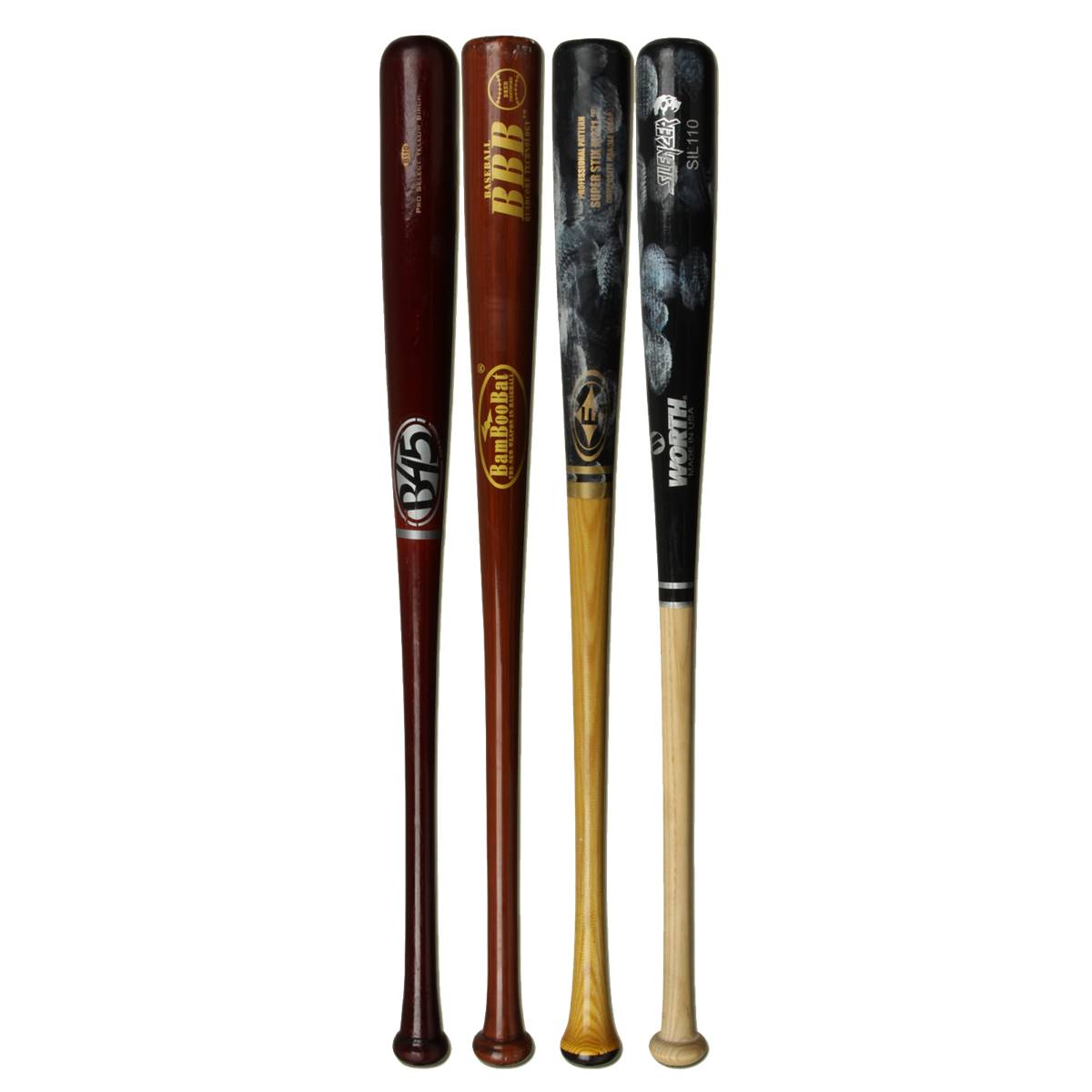 Bat Pack B45 B110, BamBooBat HBBG30D, Easton M271, and Worth SIL110 Wood Bats Adult 4Pack