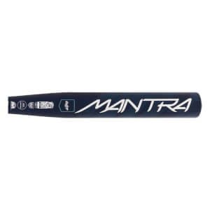 Side view of a navy fastpitch softball bat with white MANTRA script and Rawlings logo.