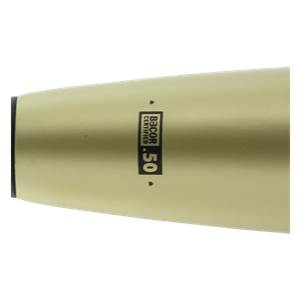 Close-up of a gold baseball bat with BBCOR CERTIFIED .50 text.
