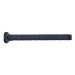 Side view of a dark blue fastpitch softball bat with a black knob and textured grip.