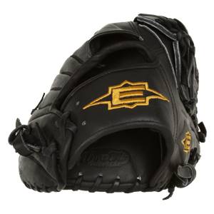 Side view of a black baseball glove with gold Easton logo and Pro-X text.