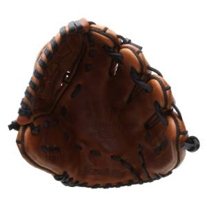 Top-down view of a brown baseball glove with black lacing and Franklin text.