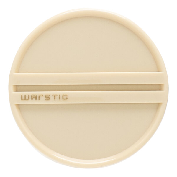 Top-down view of a cream baseball bat end cap with two horizontal raised lines and WARSTIC embossed.